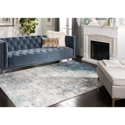 17 Stories N'Keal Performance Light Gray/Blue Rug & Reviews Wayfair
